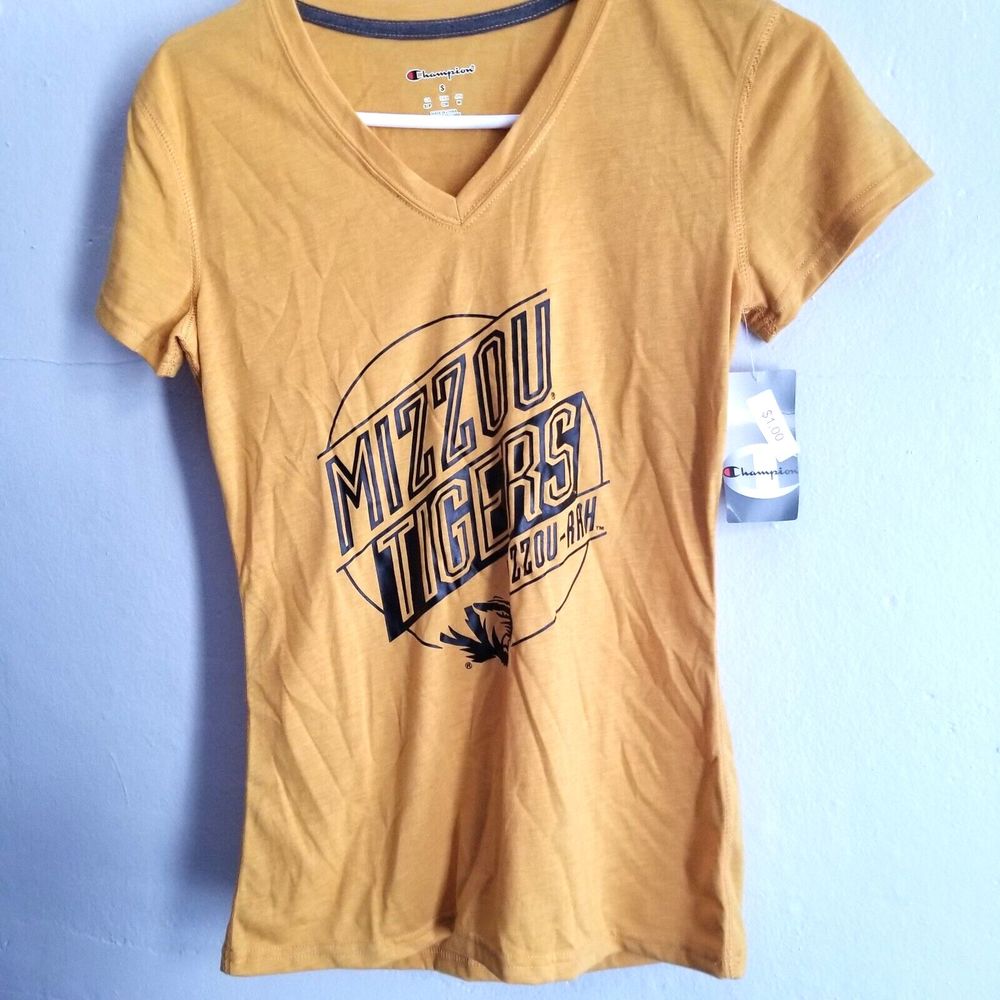 Champion Mizzou Tigers T Shirt Women Small Gold Short Sleeve V-Neck - Picture 2 of 10